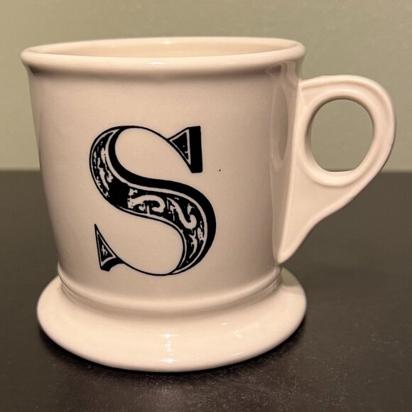 Anthropologie Monogram Initial Letter S Shaving Style Pedestal Base Ceramic Mug - Picture 1 of 7